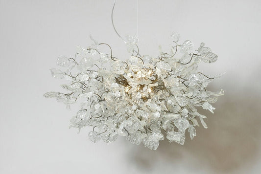 Hanging Chandeliers with transparent clear leaves and flowers for Dining Room
