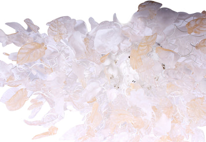 Large Oval Clear & Gold Flush Mount Ceiling Light: Resin Flowers and Leaves Decor Accent