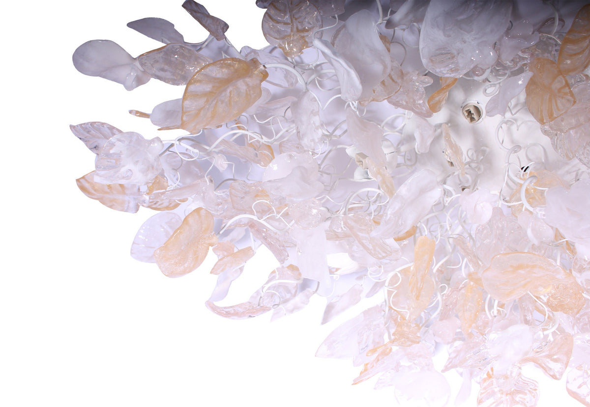 Large Oval Clear & Gold Flush Mount Ceiling Light: Resin Flowers and Leaves Decor Accent