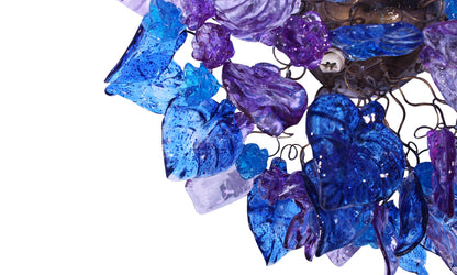 Ceiling lighting Flush mount with purple and blue flowers and leaves for bathroom, hall entrance or room.
