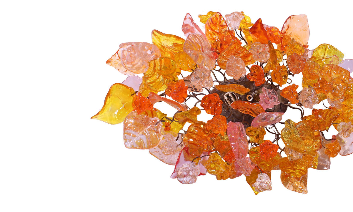 Bronze Wall Sconce: Orange, Pink, Yellow Resin Leaf Flush Mount Lighting