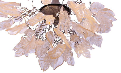 Elegant Chandelier with Gold and Clear Flowers and Leaves for Dining Room, Hall, or Bedroom - Unique Lighting Fixture with Resin Bouquet