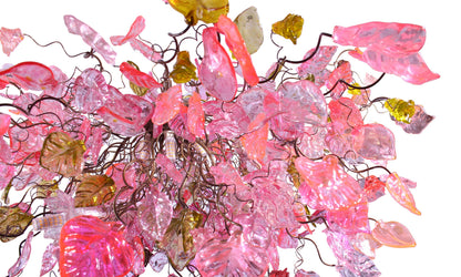 Hanging chandeliers - Unique Light Fixtures pink flowers & leaves for Dining Room or living room.