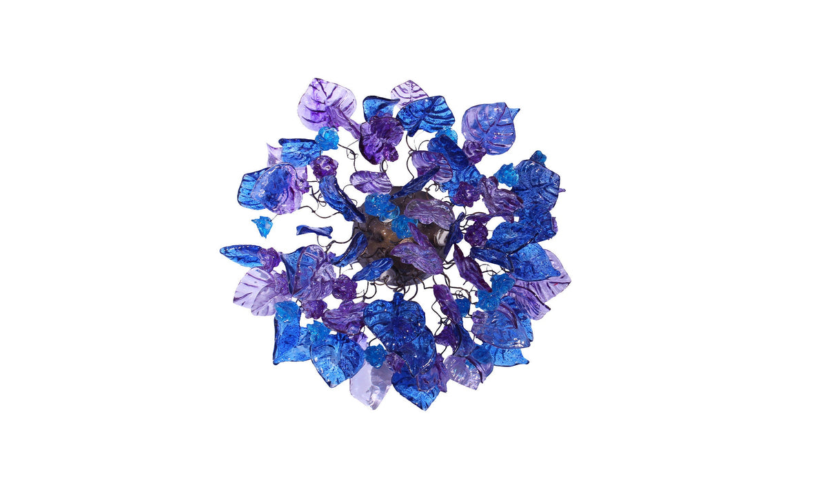 Ceiling lighting Flush mount with purple and blue flowers and leaves for bathroom, hall entrance or room.