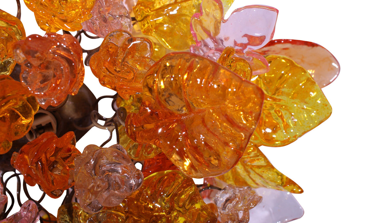 Bronze Wall Sconce: Orange, Pink, Yellow Resin Leaf Flush Mount Lighting