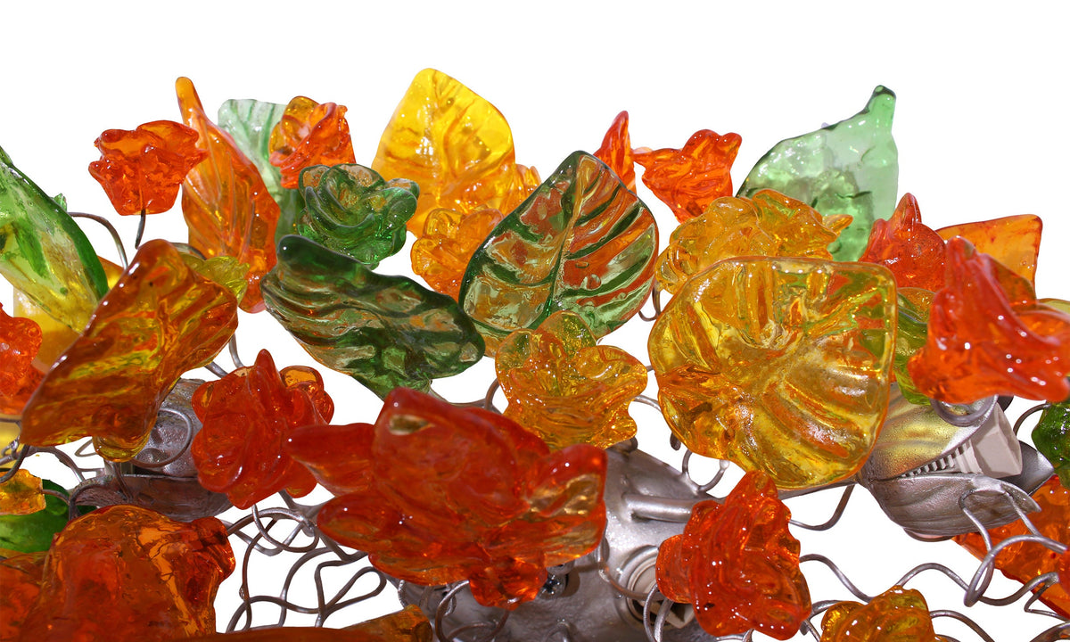 Bronze Sconce: Orange Green Yellow Resin Leaves Wall Light