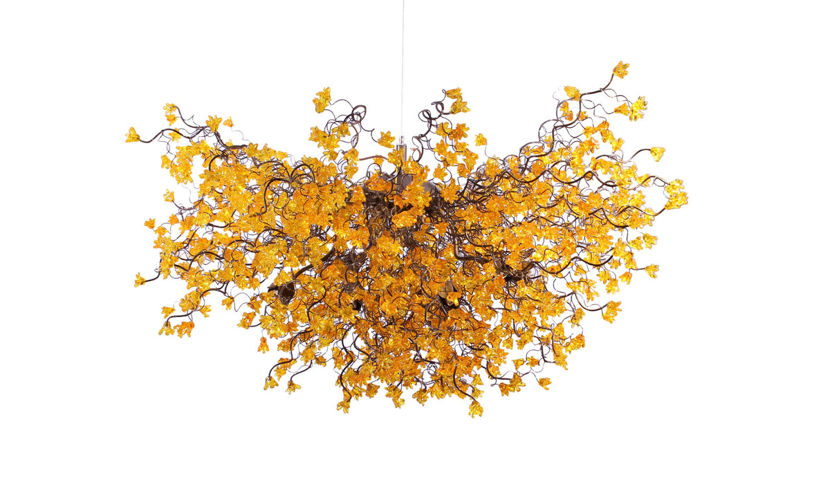 Large Yellow Floral Chandelier: Handmade Flower Resin Ceiling Lighting