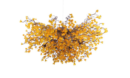 Hanging ceiling light with yellow flowers for dining room.