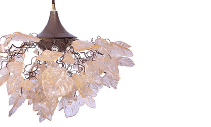 Elegant Chandelier with Gold and Clear Flowers and Leaves for Dining Room, Hall, or Bedroom - Unique Lighting Fixture with Resin Bouquet