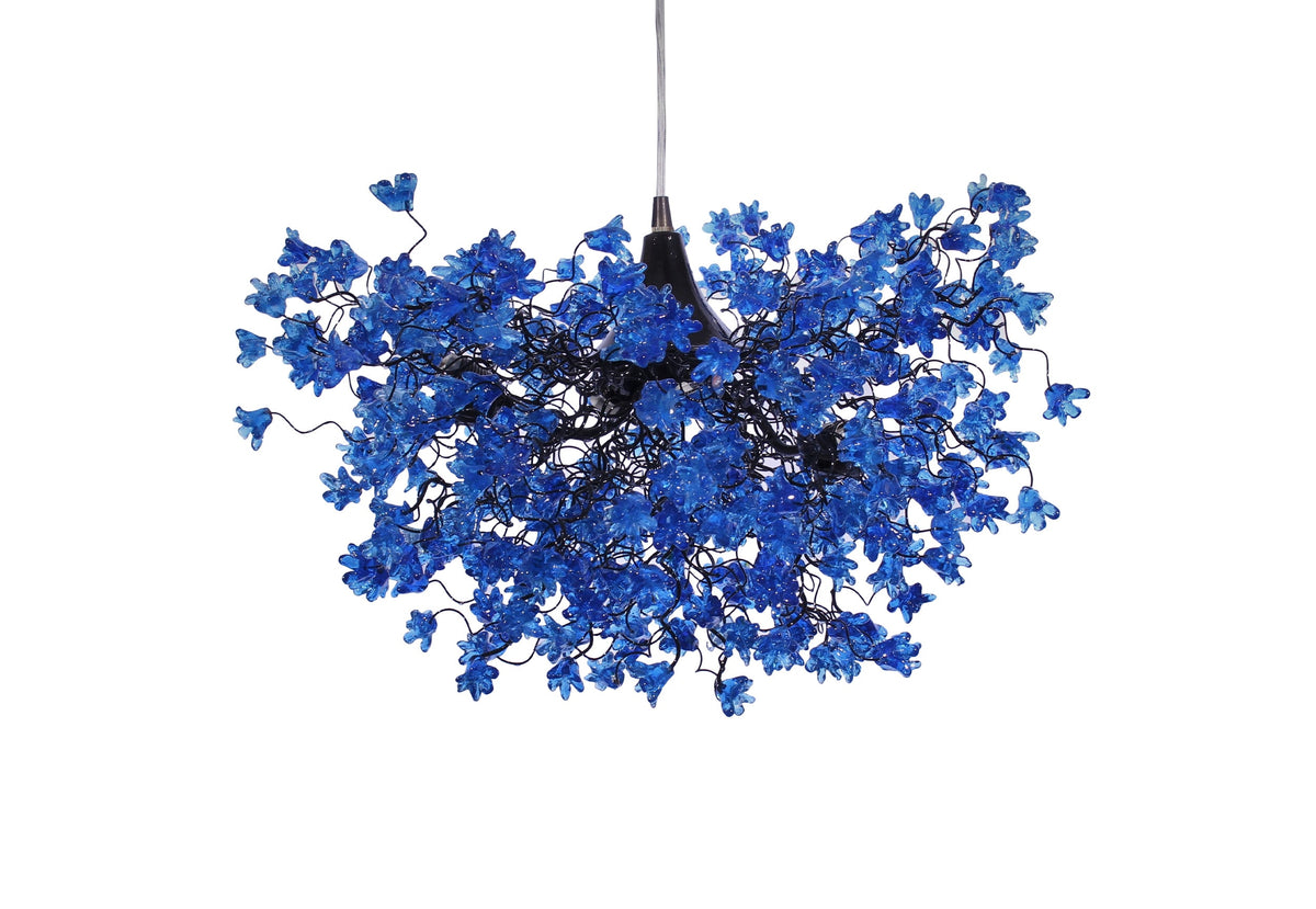 Elegant Hanging Ceiling Lamp with Blue Navy Flowers, Resin Floral Lighting for Living Room and Dining Room