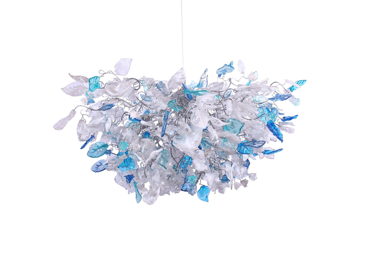 Stunning Blue, Clear & White Flower Chandelier for Modern Home Decor - Unique Resin Floral Design - Elegant Lighting Fixture for Living Room