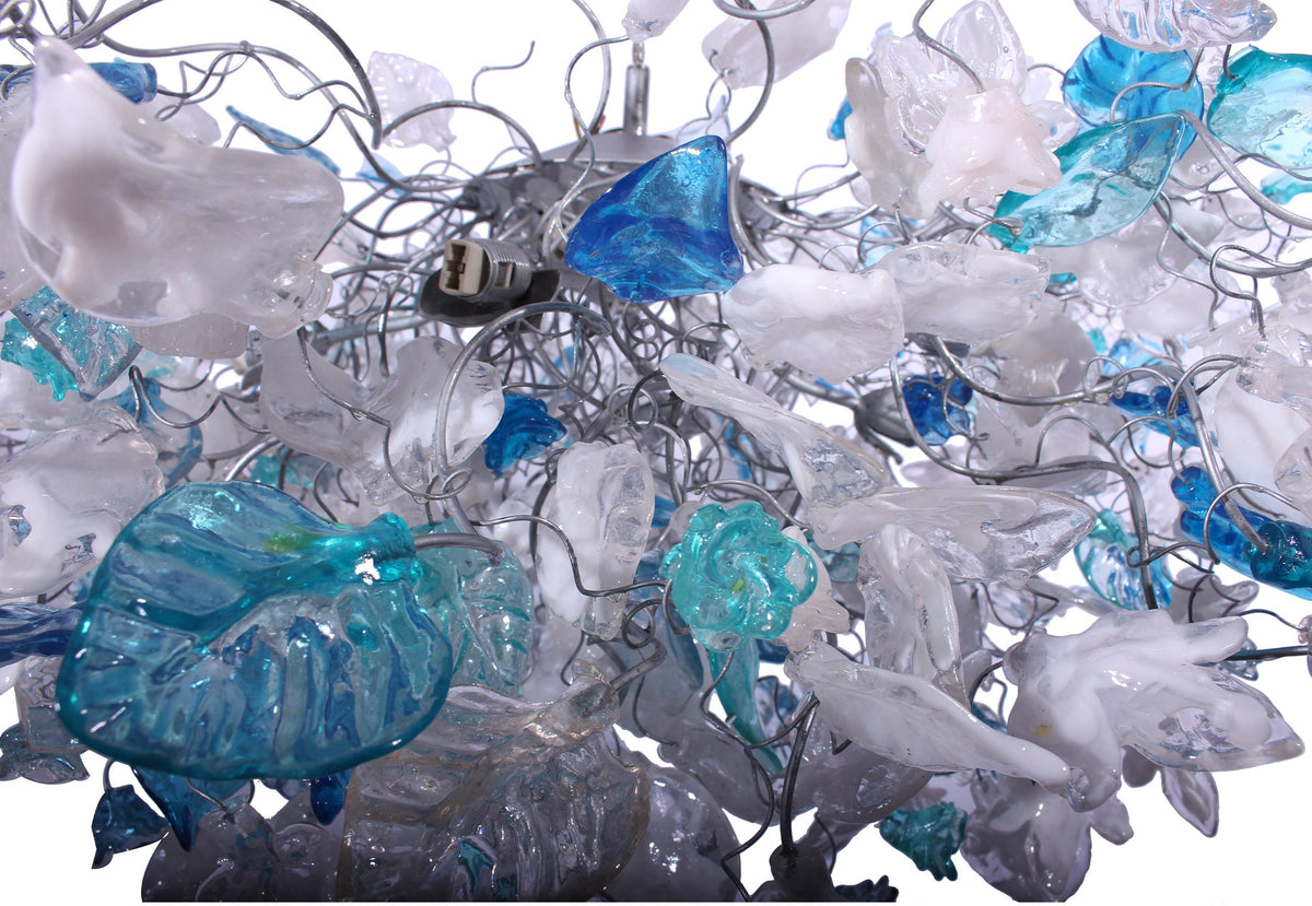 Stunning Blue, Clear & White Flower Chandelier for Modern Home Decor - Unique Resin Floral Design - Elegant Lighting Fixture for Living Room