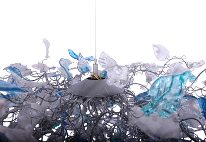 Stunning Blue, Clear & White Flower Chandelier for Modern Home Decor - Unique Resin Floral Design - Elegant Lighting Fixture for Living Room