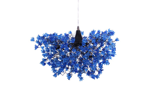 Elegant Hanging Ceiling Lamp with Blue Navy Flowers, Resin Floral Lighting for Living Room and Dining Room