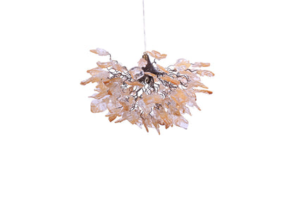 Elegant Gold Hanging Chandelier with Natural Resin Flowers and Leaves - Stunning Shade for Living Room and Dining Room