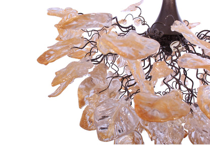 Elegant Gold Hanging Chandelier with Natural Resin Flowers and Leaves - Stunning Shade for Living Room and Dining Room