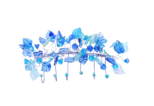 Unique Wall hooks hand made with blue color leaves and flower - Towel Holder for Bathroom or Hooks coat hanger