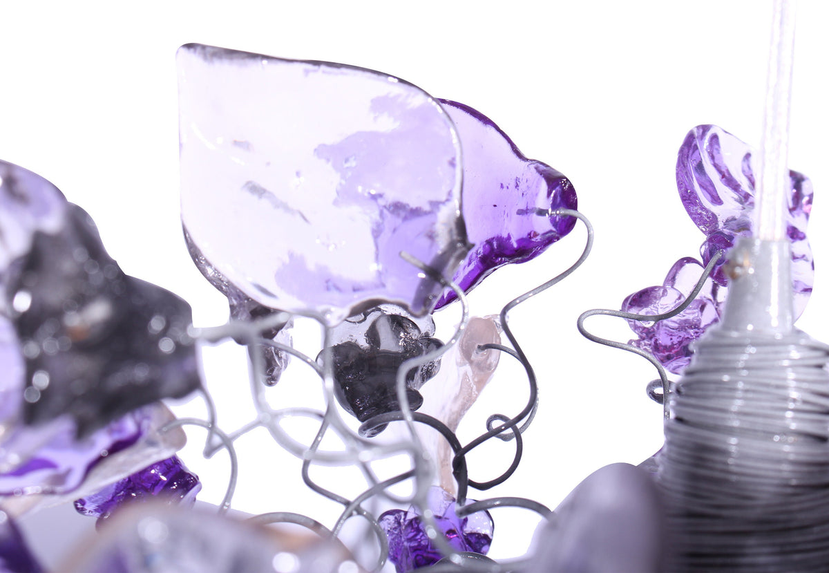 Ceiling Pendant Lighting, Island Lighting with Purple gray and clear color flowers and leaves