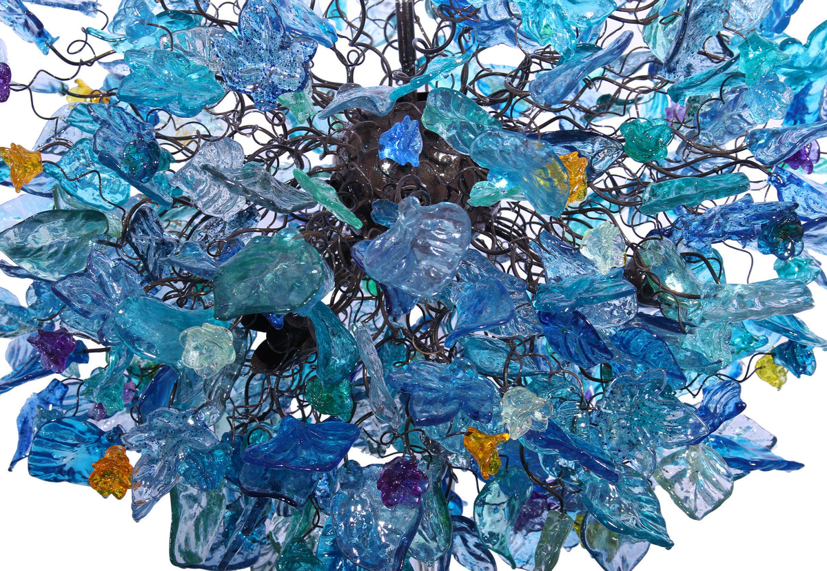 Blue Resin Floral Chandelier: Sea Color Leaf Shadow Modern Ceiling Lamp