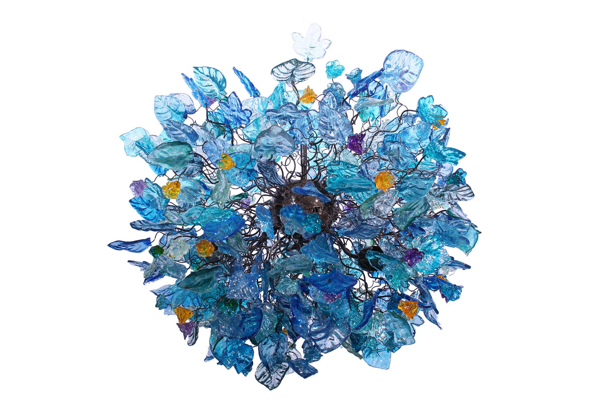 Blue Resin Floral Chandelier: Sea Color Leaf Shadow Modern Ceiling Lamp