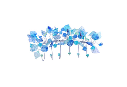 Unique Wall hooks hand made with blue color leaves and flower - Towel Holder for Bathroom or Hooks coat hanger