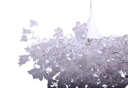 Elegant Chandelier with White Clear Flowers | Stunning Hanging Light for Living or Dining Room | Unique and Beautiful Resin Flower Lamp