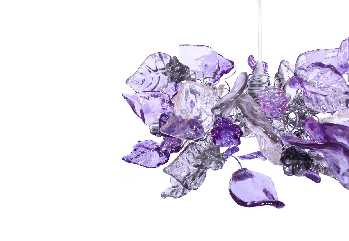 Ceiling Pendant Lighting, Island Lighting with Purple gray and clear color flowers and leaves
