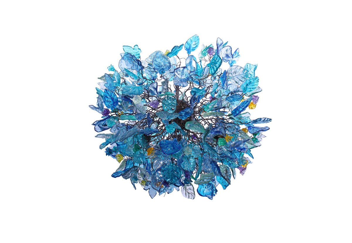 Blue Resin Floral Chandelier: Sea Color Leaf Shadow Modern Ceiling Lamp