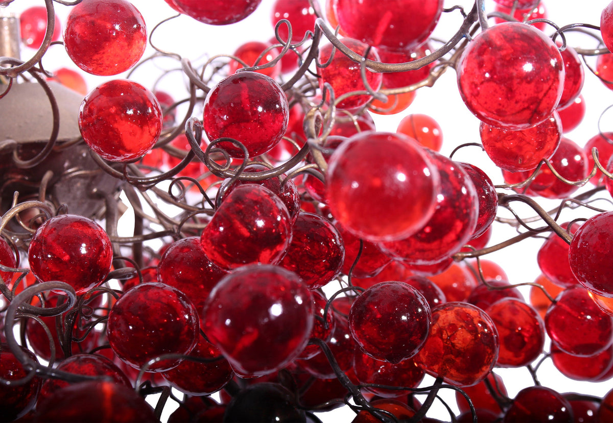 Large Red Chandelier with shades of red bubbles - statement lighting with red balls for Dining Room