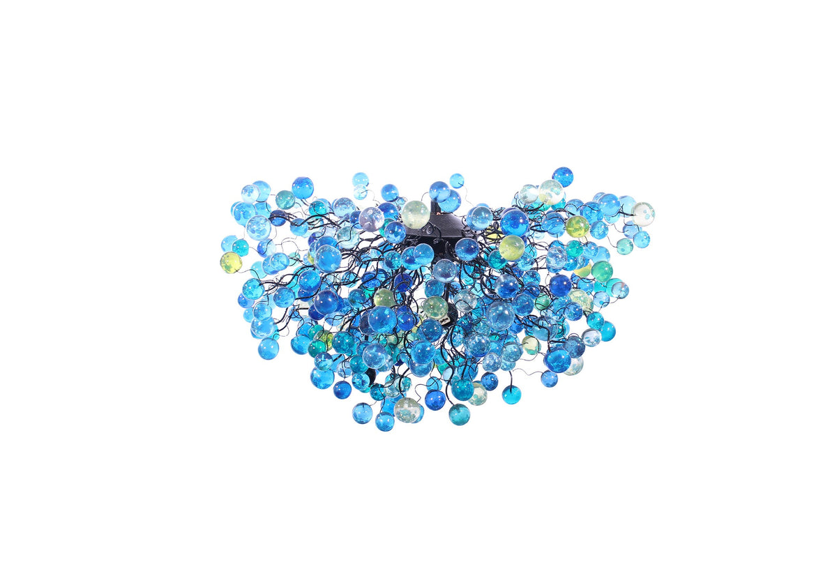 Blue Ceiling lighting fixture with blue bubbles for Dining Room, living room or open space.