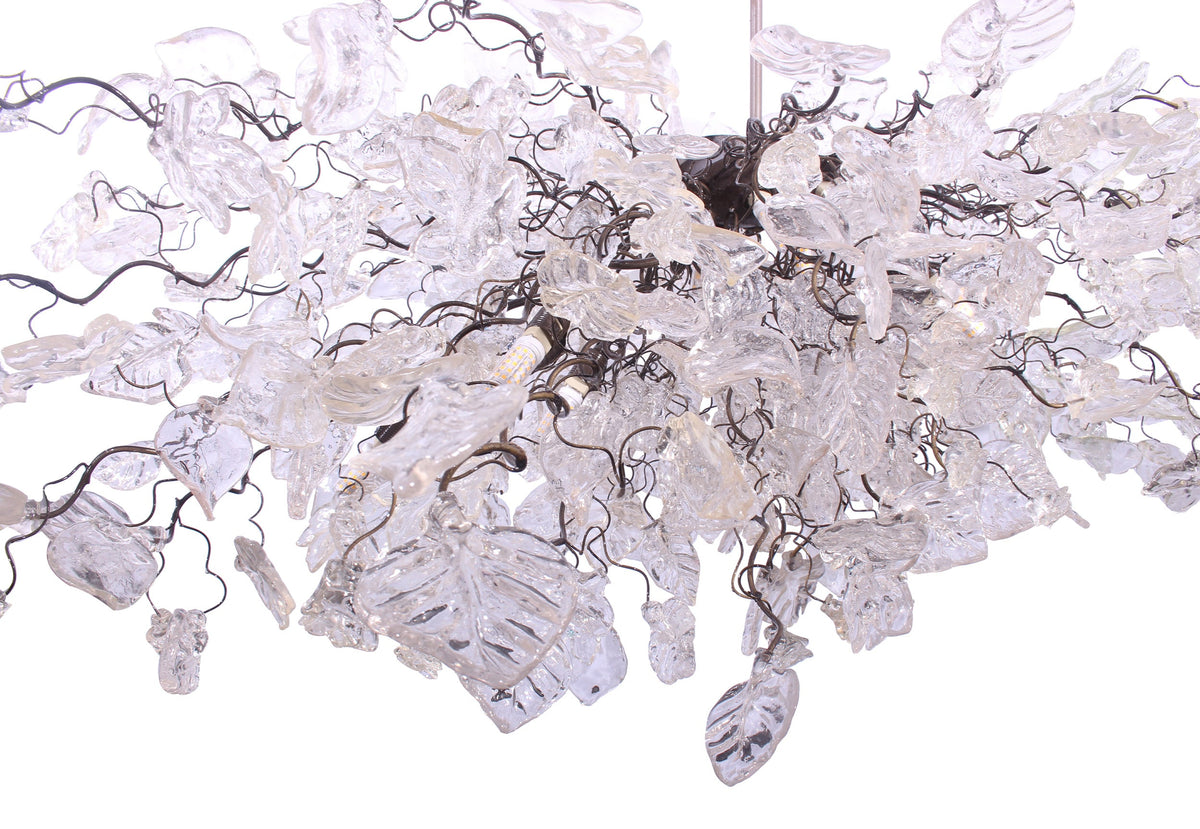 Modern Oval Chandelier: Transparent Resin Flowers and Leaves Custom Metal Base