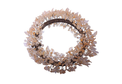 Round Wall Mirror: 24" Decorative Resin Flowers and Leaves Clear Gold Accent