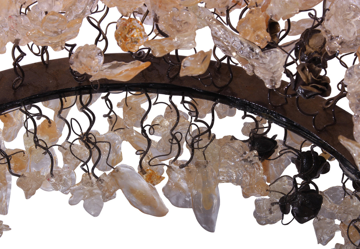 Round Wall Mirror: 24" Decorative Resin Flowers and Leaves Clear Gold Accent