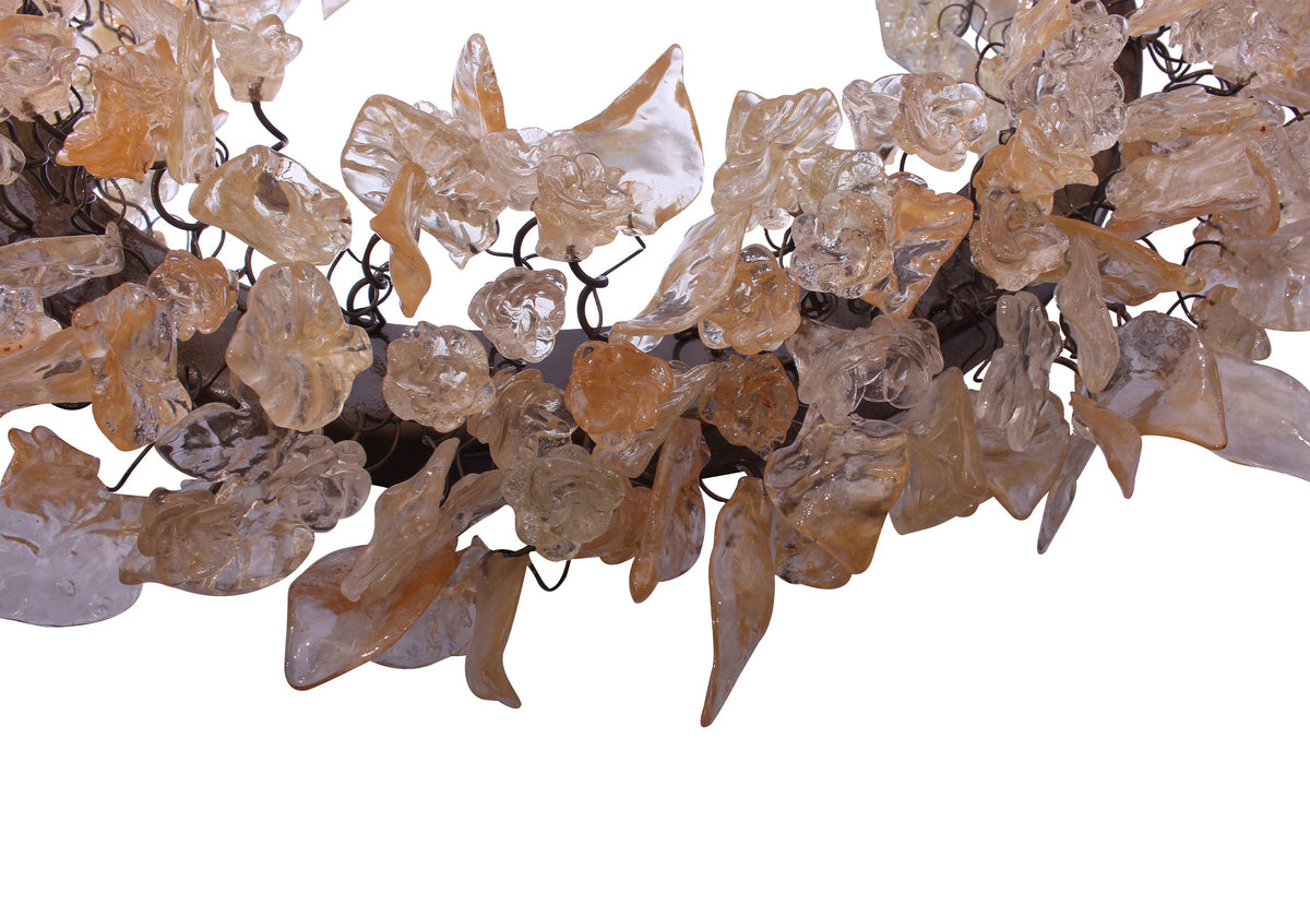 Round Wall Mirror: 24" Decorative Resin Flowers and Leaves Clear Gold Accent