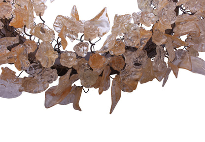 Round Wall Mirror: 24" Decorative Resin Flowers and Leaves Clear Gold Accent