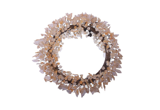 Round Wall Mirror: 24" Decorative Resin Flowers and Leaves Clear Gold Accent