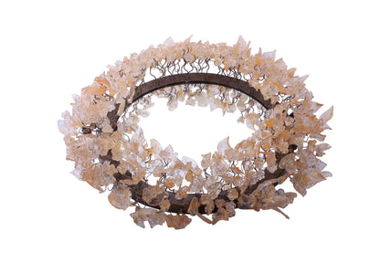 Round Wall Mirror: 24" Decorative Resin Flowers and Leaves Clear Gold Accent