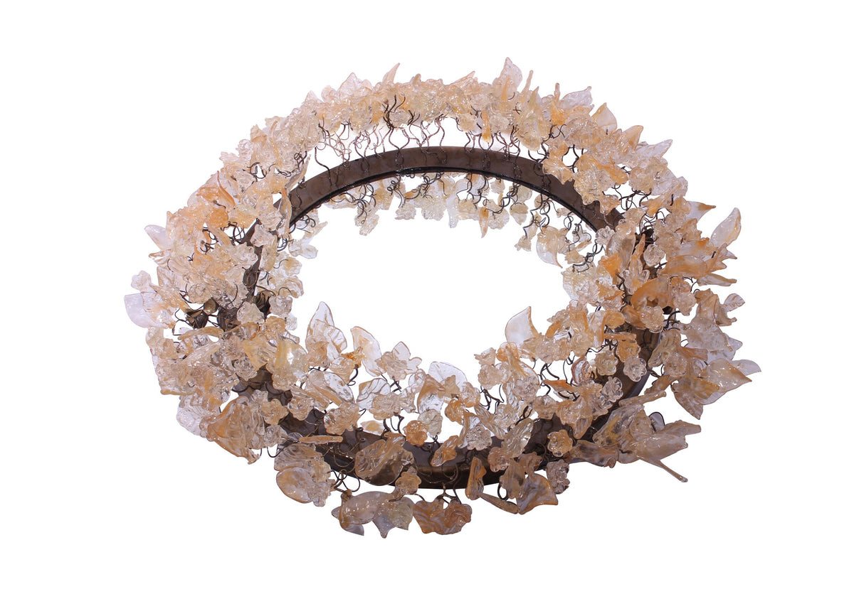 Round Wall Mirror: 24" Decorative Resin Flowers and Leaves Clear Gold Accent