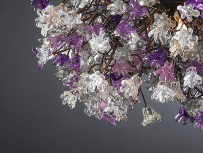 Ceiling Light Fixture, Hanging lamp with Purple, Gray and clear flowers for dining room, living room or bedroom.special lamp