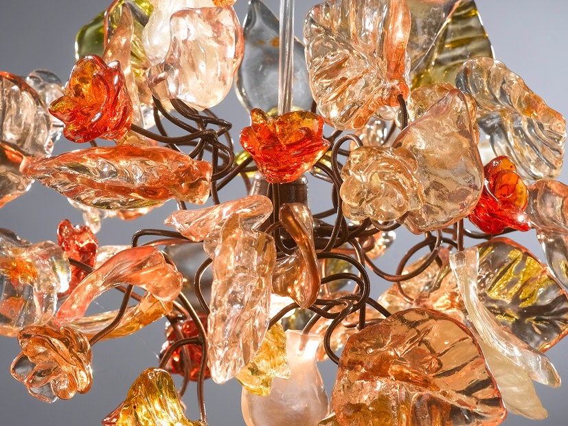 pendant light with shades of Orange color flowers and leaves for hall, bathroom or children room a unique hand made light.