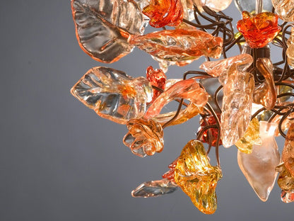 pendant light with shades of Orange color flowers and leaves for hall, bathroom or children room a unique hand made light.