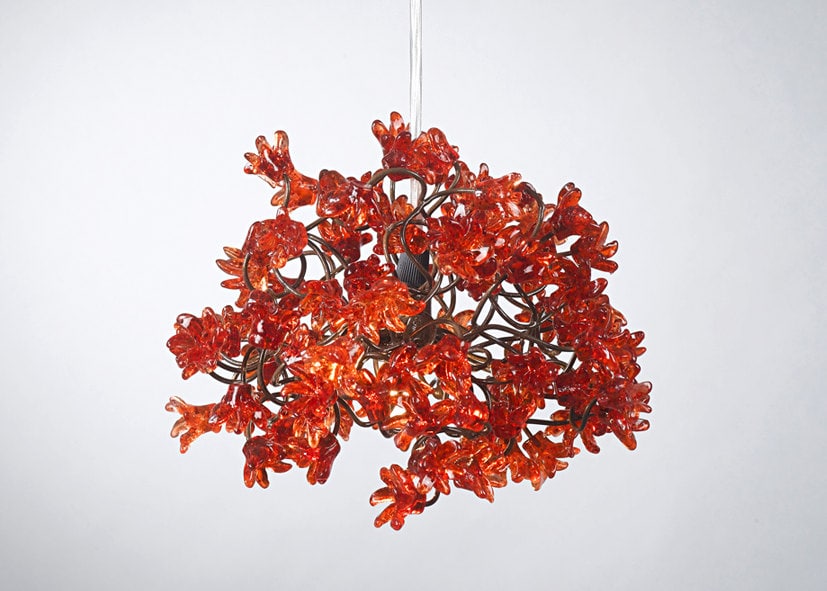 Romantic Pendant Ceiling Lights with Red jumping flowers for hall or bedside lamp.