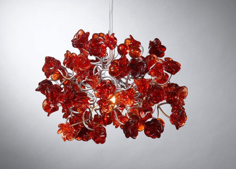 Hanging Ceiling Light with Red roses flowers for hall or over kitchen island, home decor, romantic and unique light.