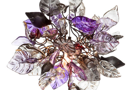 Pendant Lighting, island lighting with Purple, gray and clear flowers and leaves.