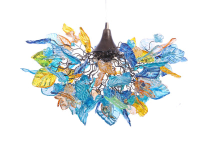 Unique Chandelier with Sea color and few yellow flowers and leaves, for Dining Room, hall or bedroom.
