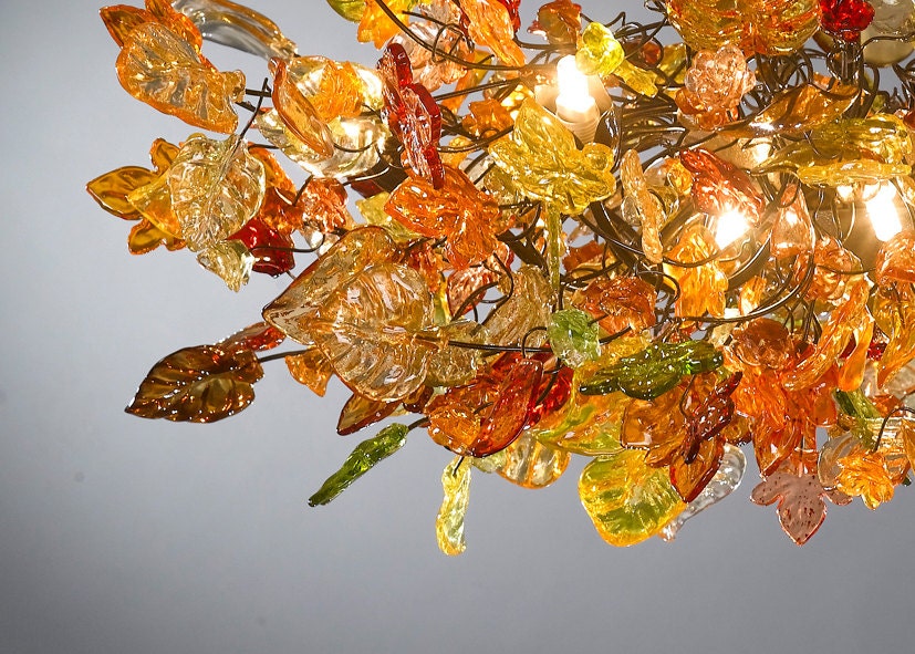 Chandeliers Ceiling Lights with Orange flowers and leaves for Dining Room, living room or bedroom.
