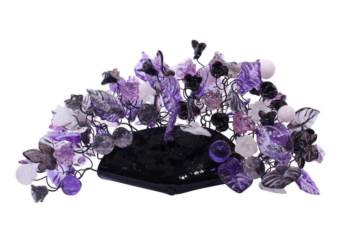 Purple Flower and Leaves Wall Sconce: Resin Bubble Lighting Fixture