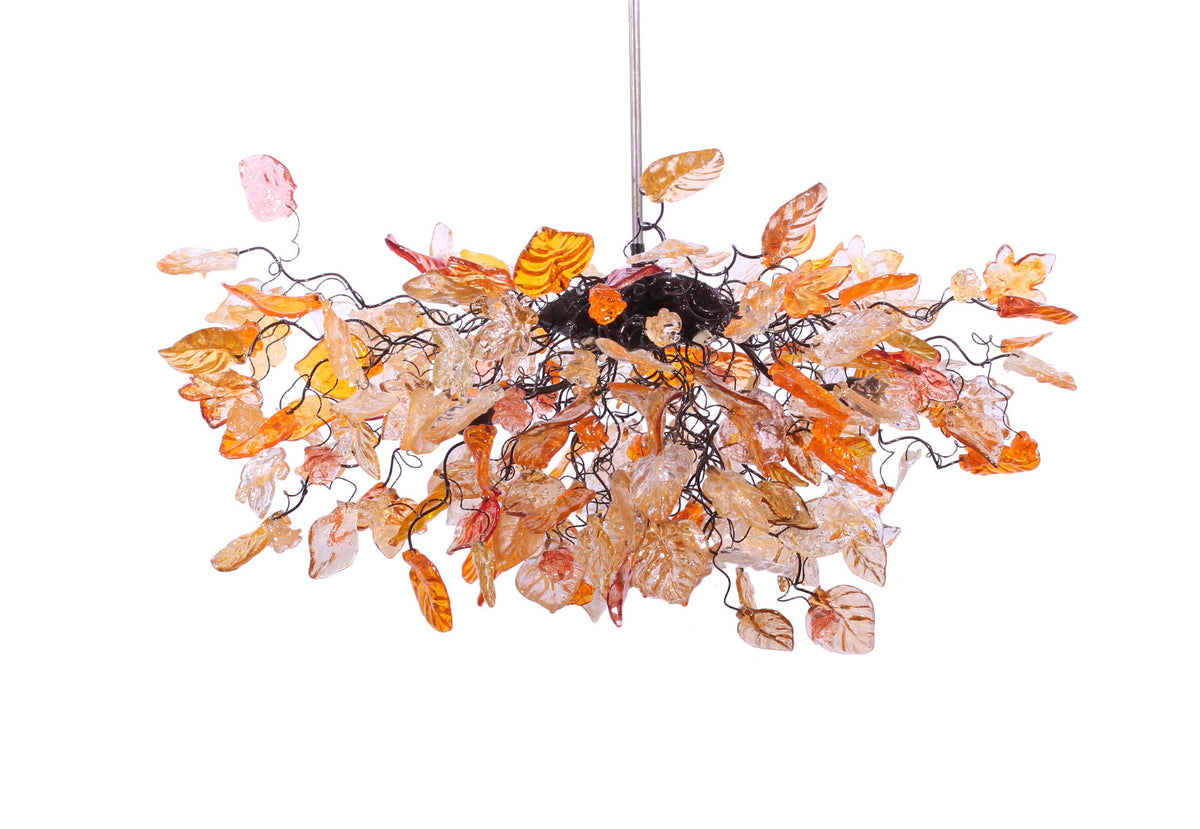 Modern Large Oval Hanging Chandelier: Resin Flowers and Leaves Ceiling Lighting