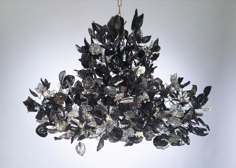 Royal Chandeliers Lighting with Black leaves and flowers, elegant black hanging Chandeliers.