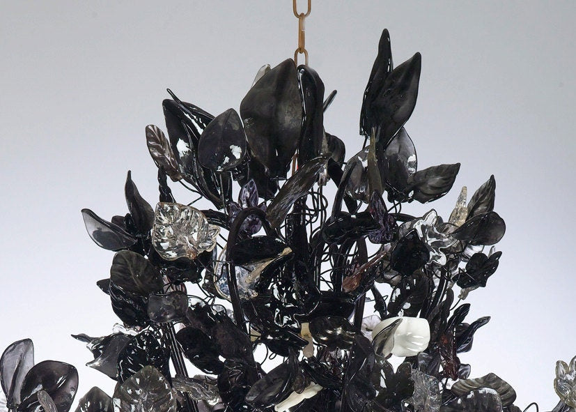 Royal Chandeliers Lighting with Black leaves and flowers, elegant black hanging Chandeliers.